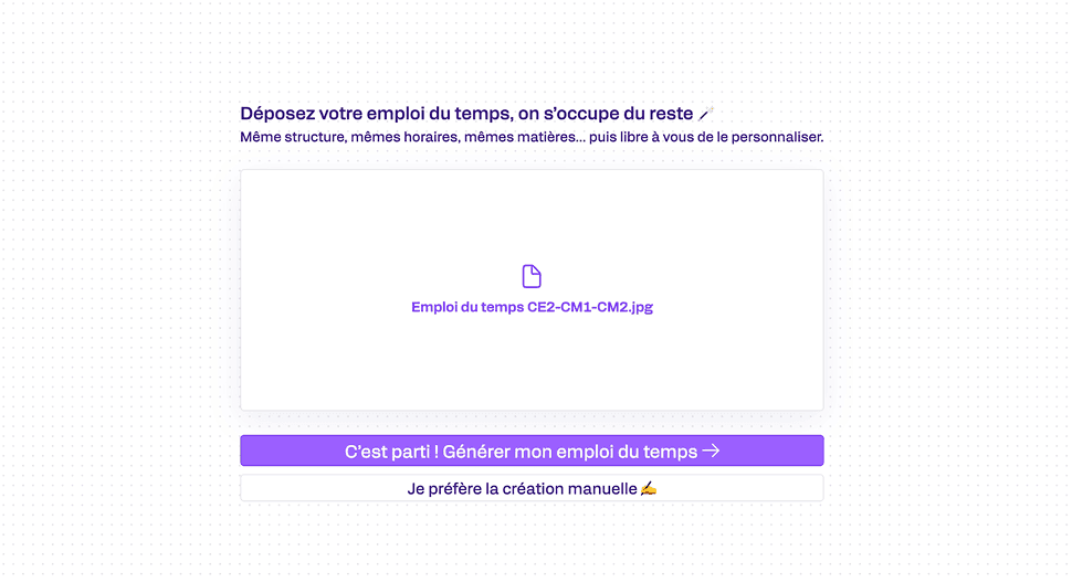 Dépôt d’un emploi du temps en PDF, photo ou capture d’écran
