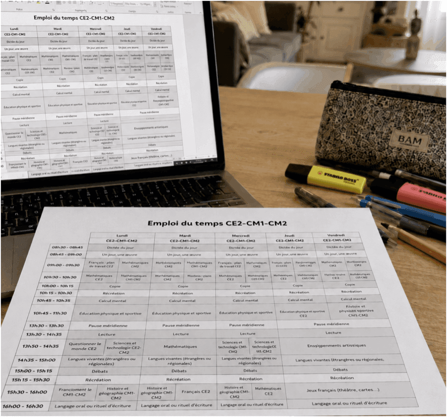 Emploi du temps papier avant Maximômes