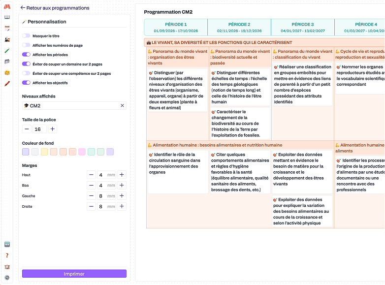 Options de mise en page et aperçu d'impression