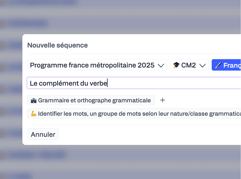 Formulaire de création d'une nouvelle séquence