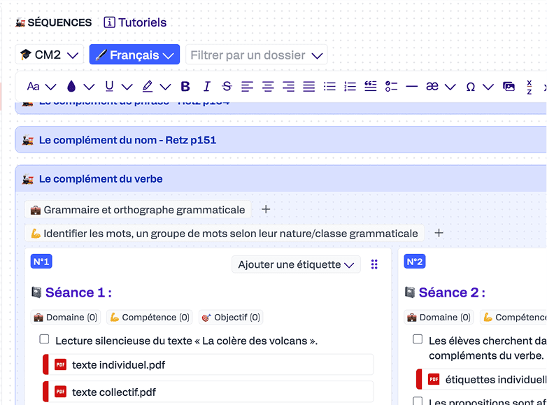 Détail des séances d'une séquence