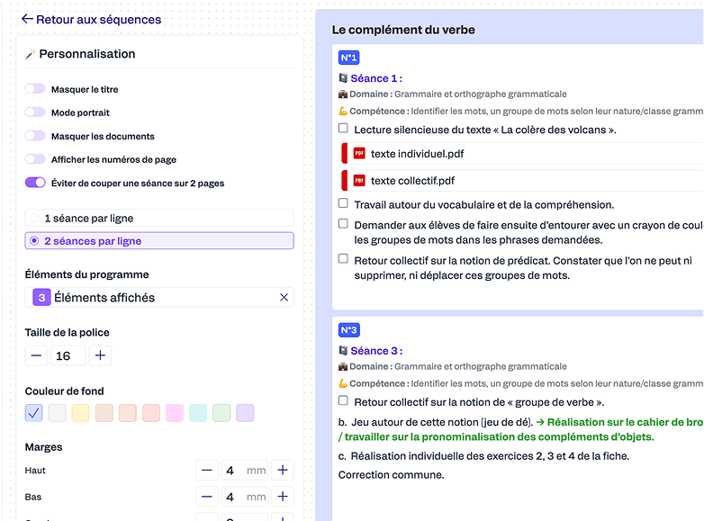 Options de mise en page et aperçu d'impression