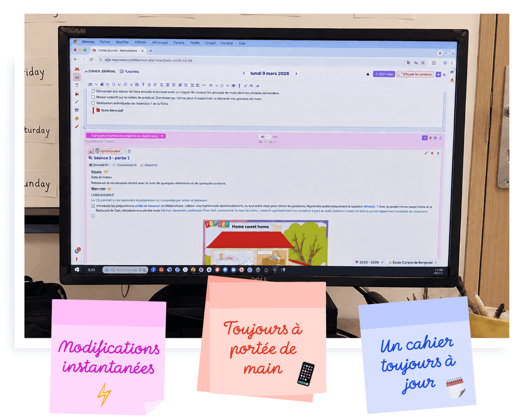 Cahier journal digital sur écran avec annotations