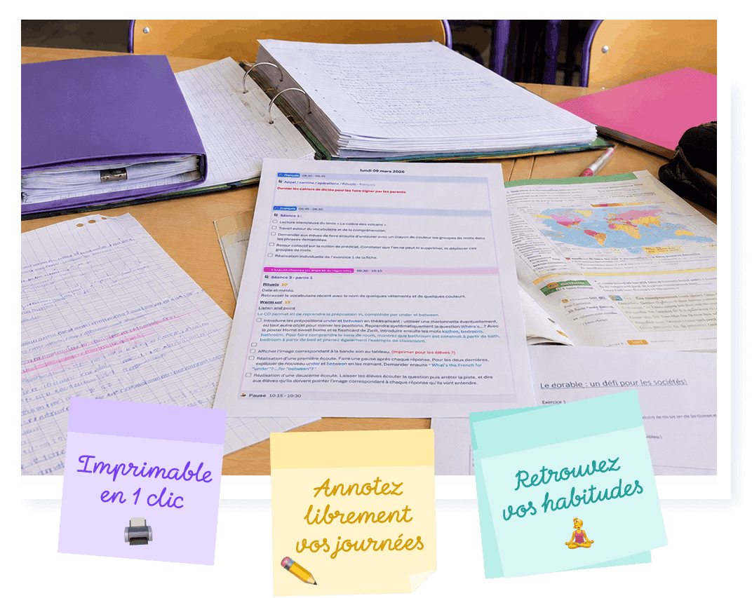 Cahier journal imprimé annoté au stabilo